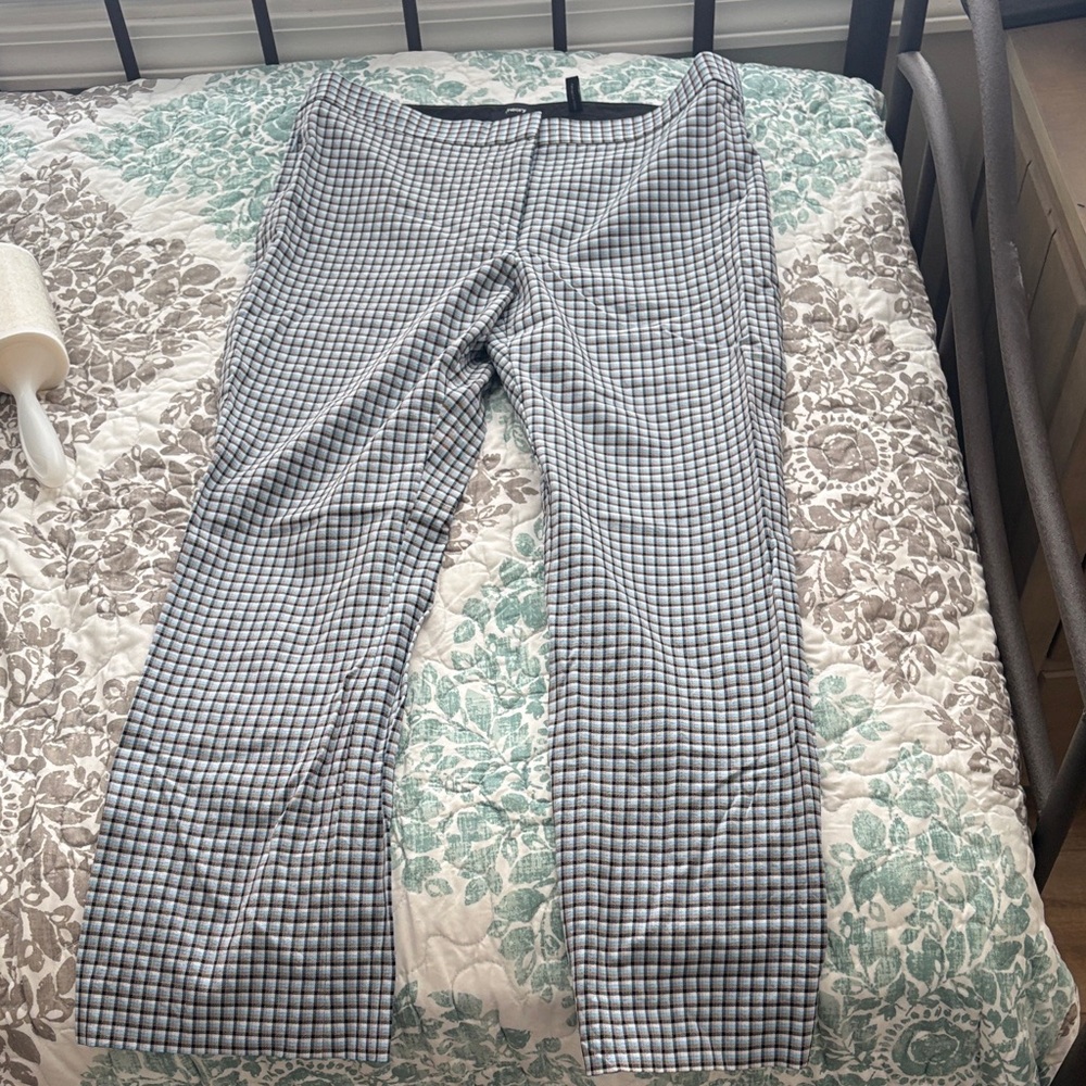 Theory Black, White and Blue Plaid Pants